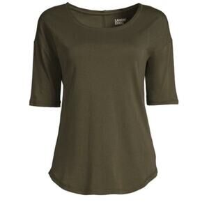 NWT Lands End Tencel Short Sleeve Forest Moss Blouse Top, Womens Size XL(18)